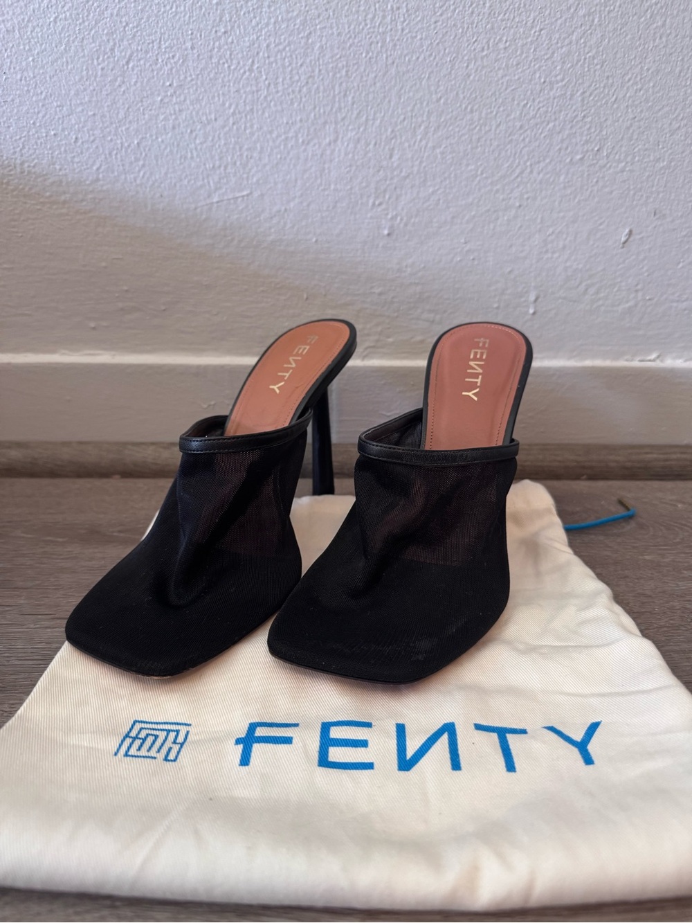Fenty Beauty Black Mesh Square Toe Stiletto Mules